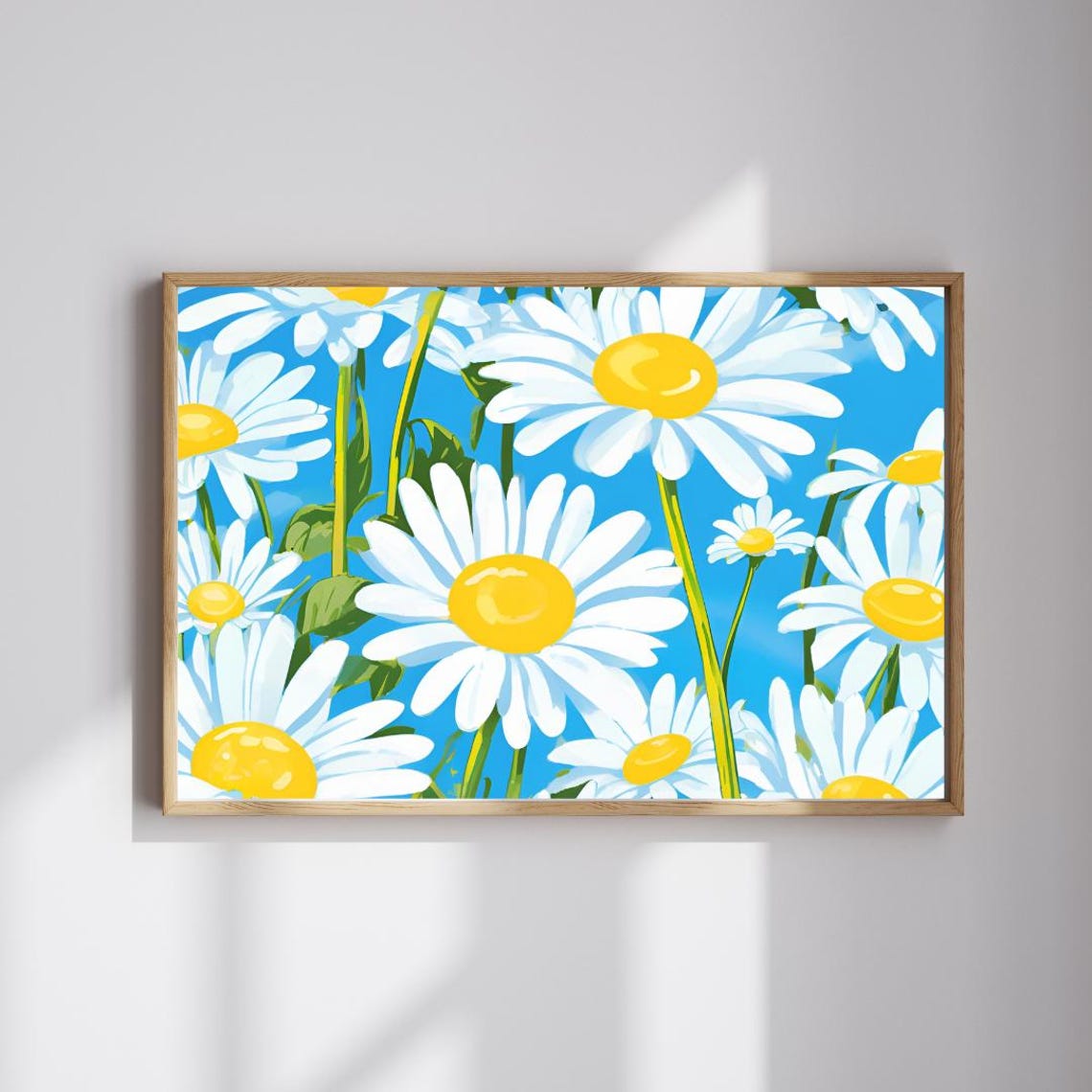 Sunny White Daisies Against Bright Blue Sky Floral Art Poster