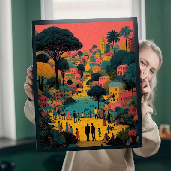 Afrocentric Black Art Jigsaw Puzzle Vibrant Cityscape With African Families And Children Playing