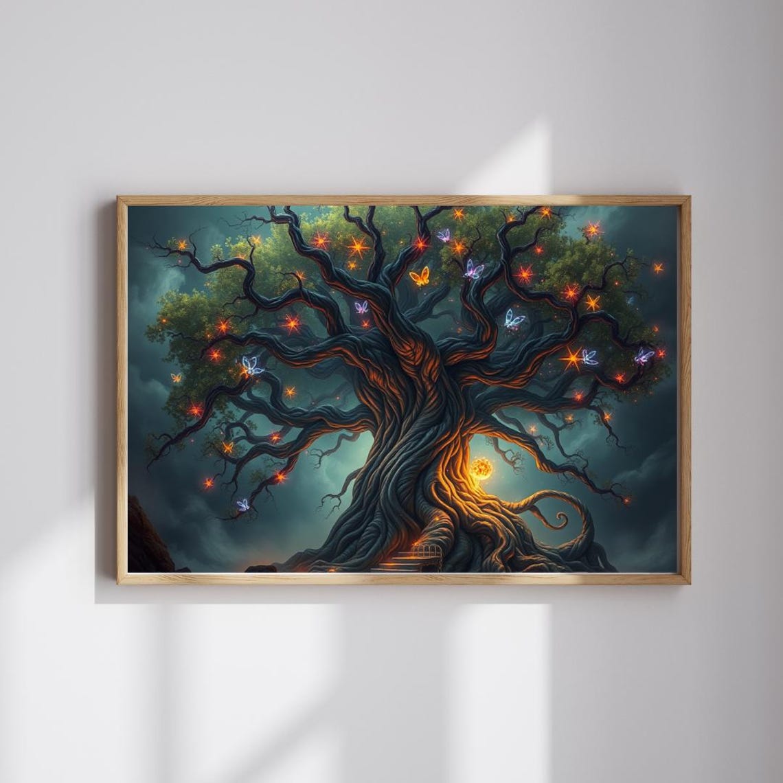Ancient Enchanted Tree Poster Glowing Night Forest Fantasy Artwork