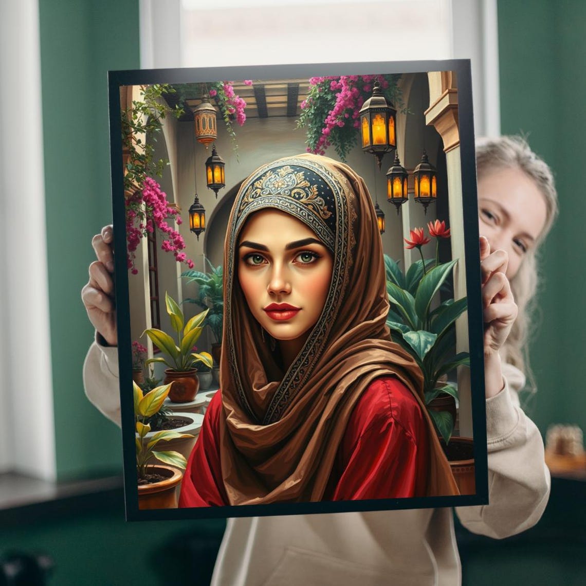 Middle Eastern Woman Jigsaw Puzzle Hijab Courtyard Scene