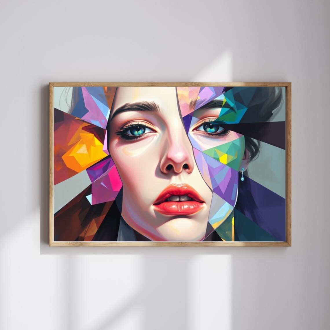 Prism Geometric Female Face Portrait Low Poly Colorful Modern Abstract Poster