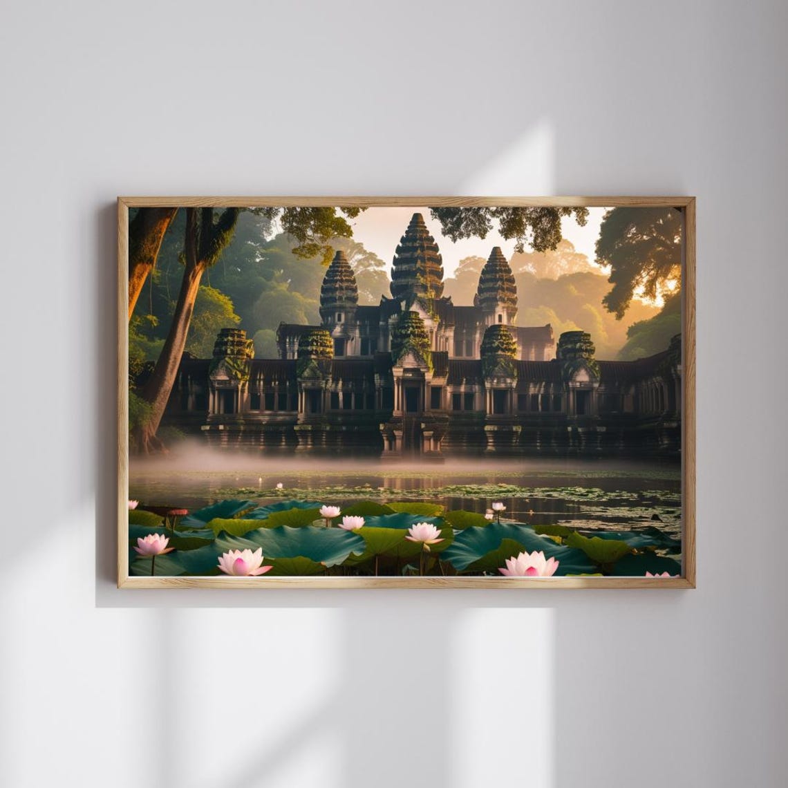Angkor Wat Sunrise Lotus Pond Misty Temple Cambodia Travel Poster