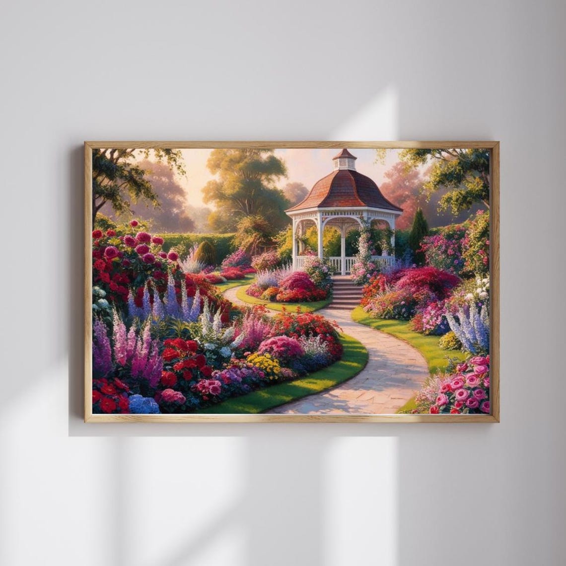 Garden Gazebo Winding Path Blooming Flowers Peaceful Wall Art