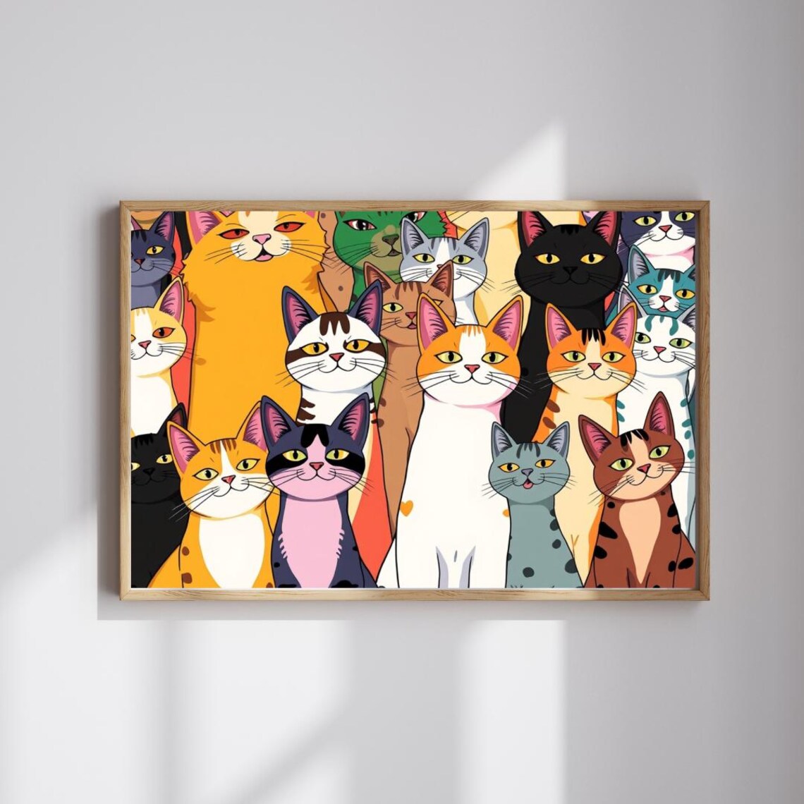 Crowd of Colorful Cartoon Cats Funny Cat Lover Gift Art Poster