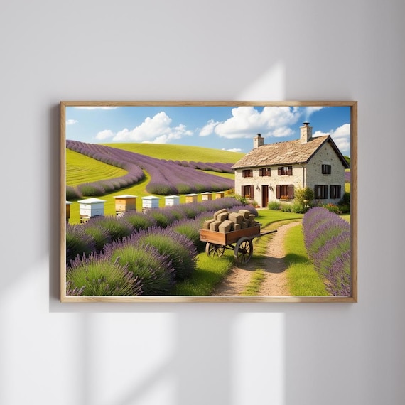 Lavender Farm Rolling Hills Stone House Beehives Summer Wall Art