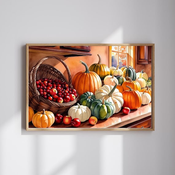 Autumn Harvest Puzzle Pumpkins And Apples, Poster Print