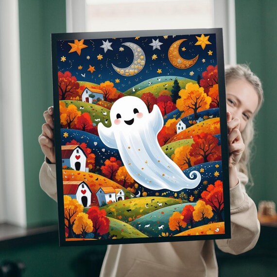 Folk Art Halloween Jigsaw Puzzle Fall Landscape Scene