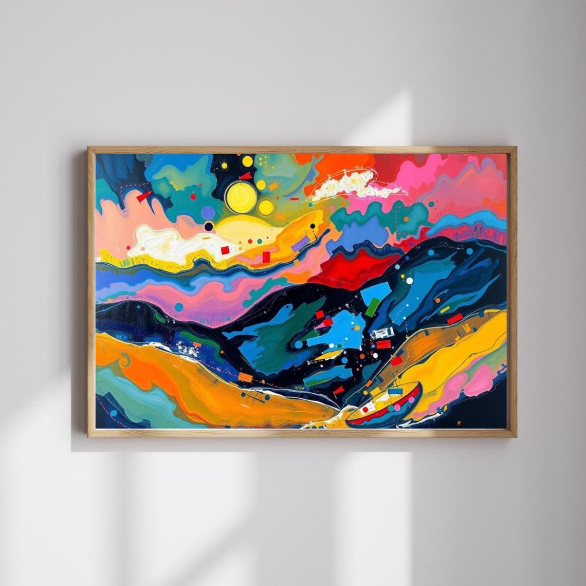 Vibrant Abstract Sunset Mountains Bold Color Expressionist Art Poster