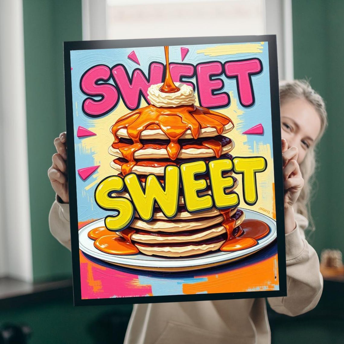 Sweet Pancake Stack Pop Art Syrup Breakfast Kitchen Fun Wall Poster