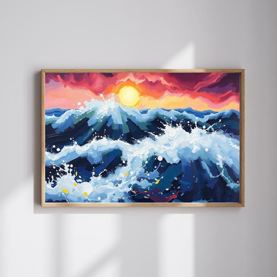 Sunset Ocean Waves Crashing Foam Colorful Seascape Painting Print