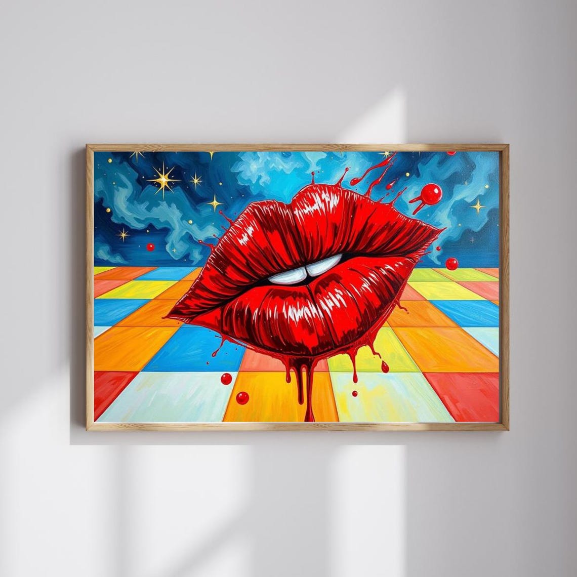 Giant Glossy Red Lips Dripping Paint Comic Starburst Pop Art Wall Art