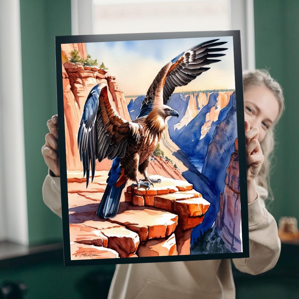 Golden Eagle Spread Wings Red Rock Canyon Landscape Wildlife Poster
