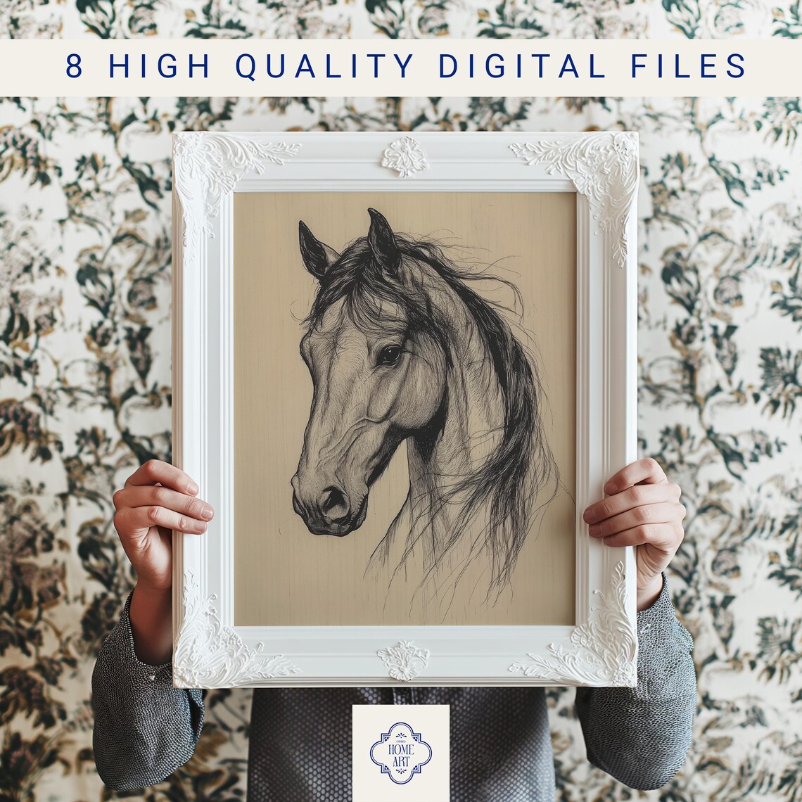 Horse Head Pencil Sketch Drawing on Beige Background Art Print - Image 3