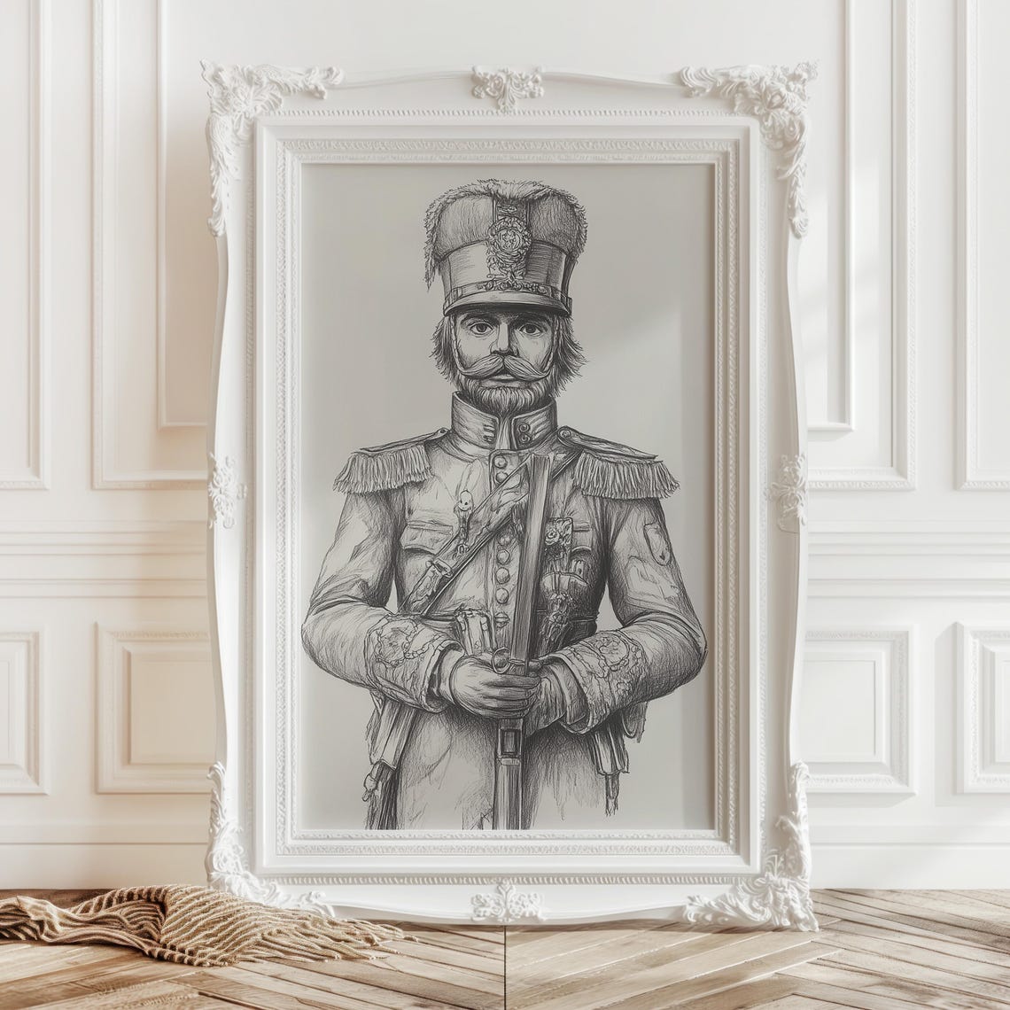 Nutcracker Soldier Pencil Sketch Guard With Sword Portrait Poster