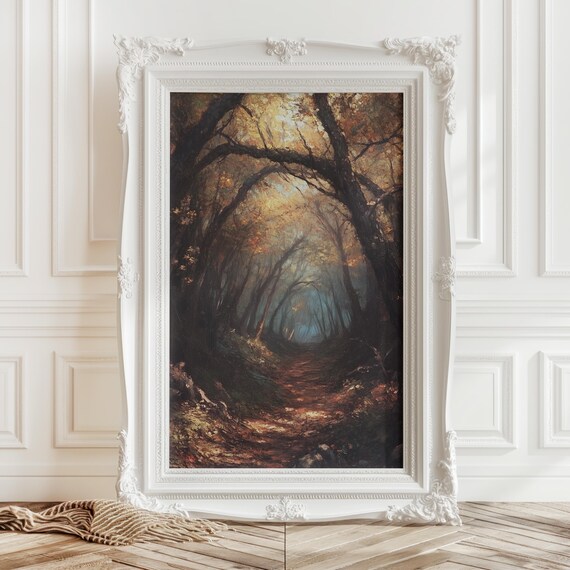 Vintage Fall Forest Print Moody Autumn Landscape Art Cottagecore Decor Dark Academia Wall Art