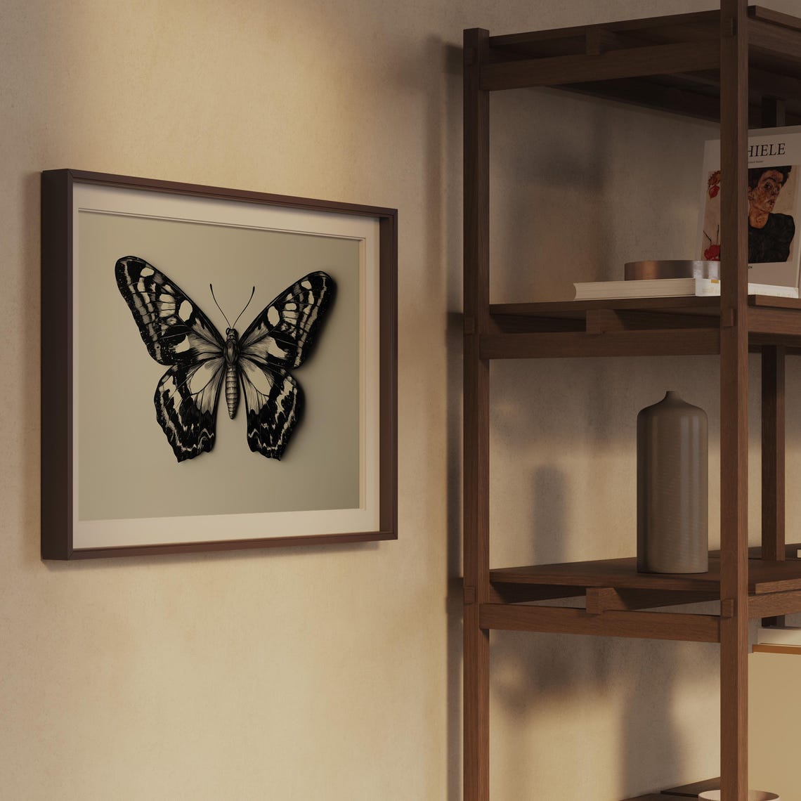 Black And White Butterfly Monochrome Botanical Study Wall Art - Image 2