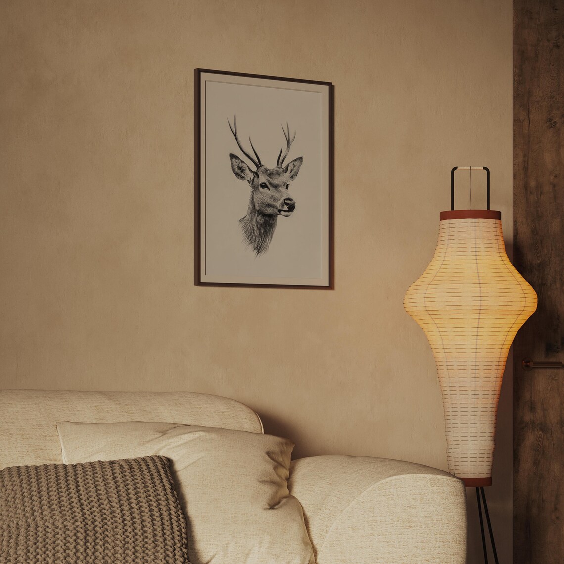 Stag Head With Antlers Pencil Sketch Wildlife Portrait Poster - Image 2