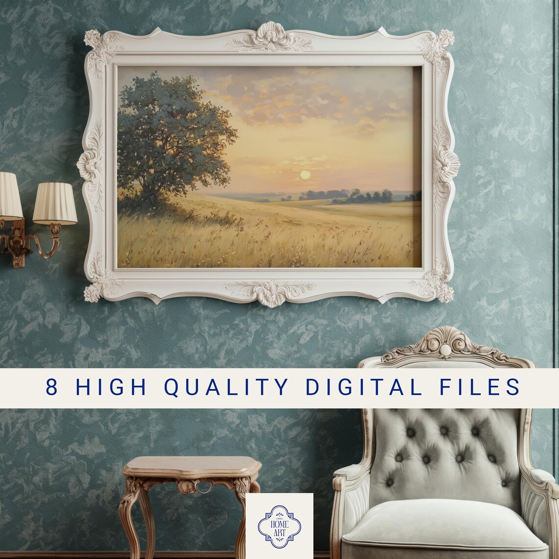 Golden Wheat Field Sunset With Lone Tree Vintage Landscape Poster - Image 3