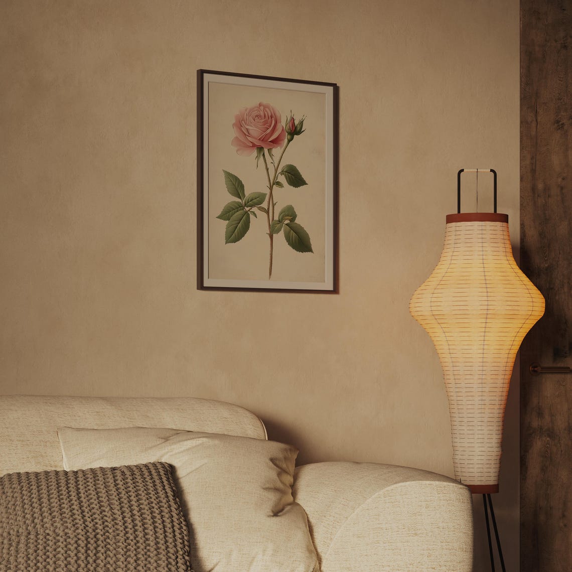 Single Pink Rose Botanical Illustration Elegant Floral Art Print - Image 2