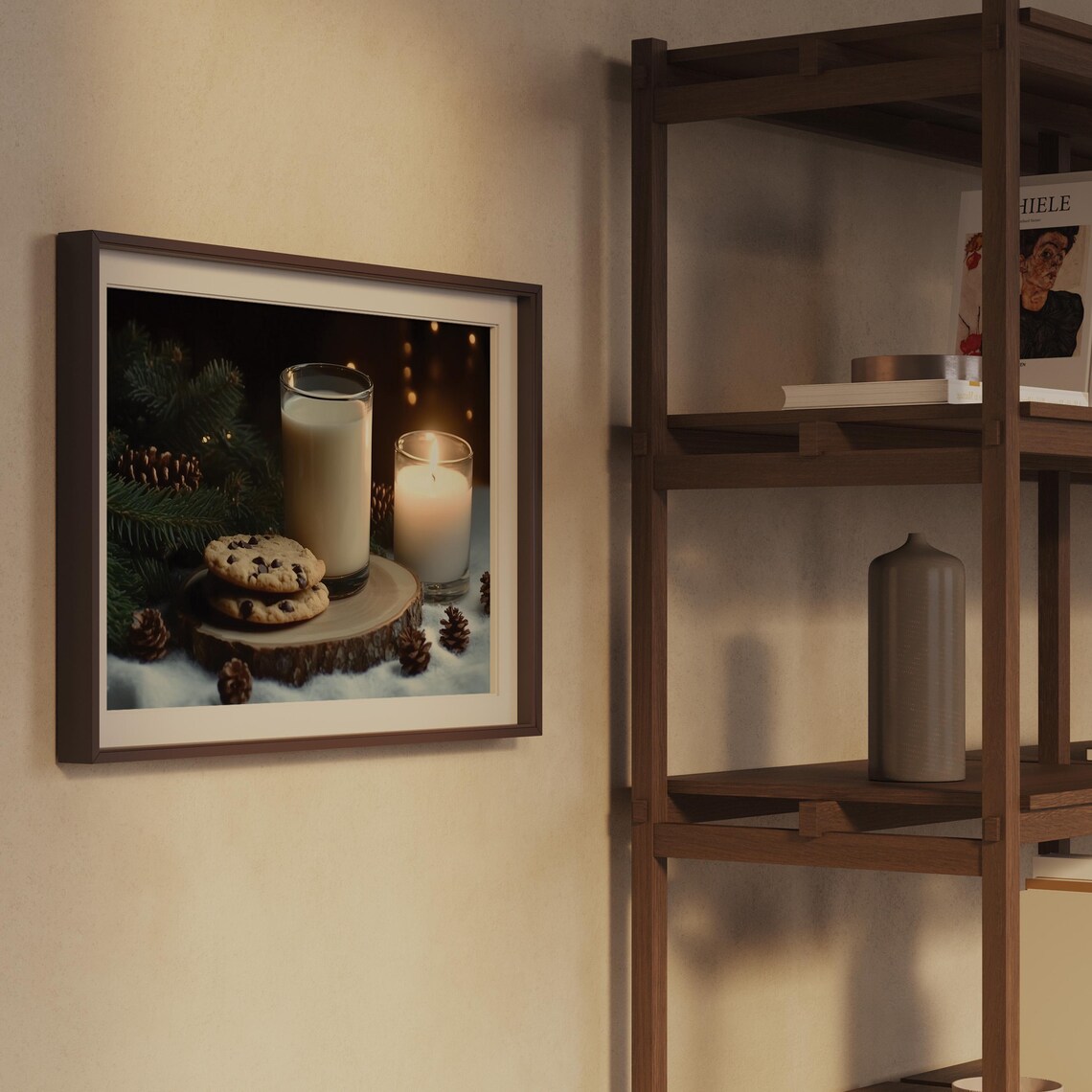Christmas Milk and Cookies With Candle Cozy Holiday Still Life Poster - Image 2