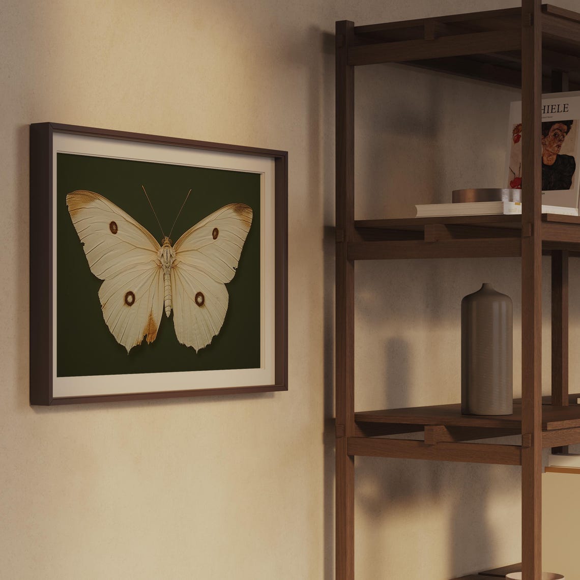 Cream Butterfly on Dark Green Background Insect Study Art Print - Image 2
