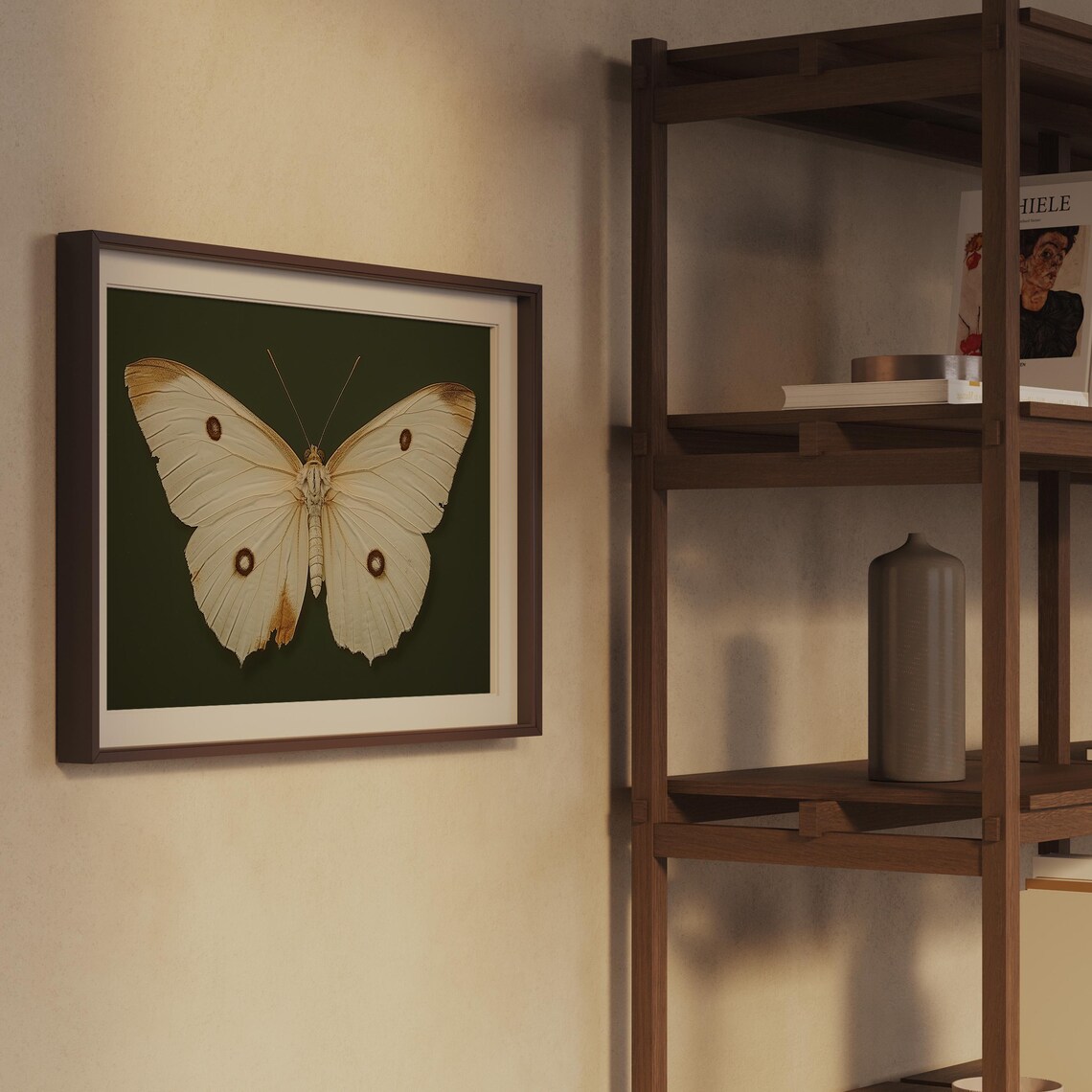 Vintage White Butterfly Print Moody Dark Insect Wall Art Moth Painting Cottagecore Decor - Image 2
