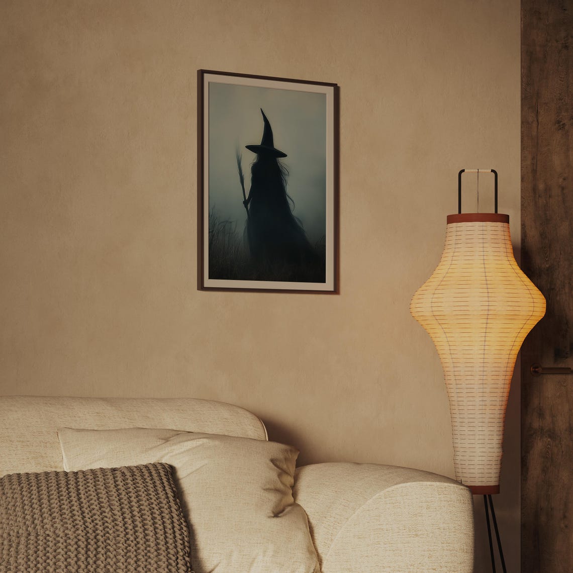 Dark Witch Silhouette With Pointed Hat and Broom in Fog Poster - Image 2