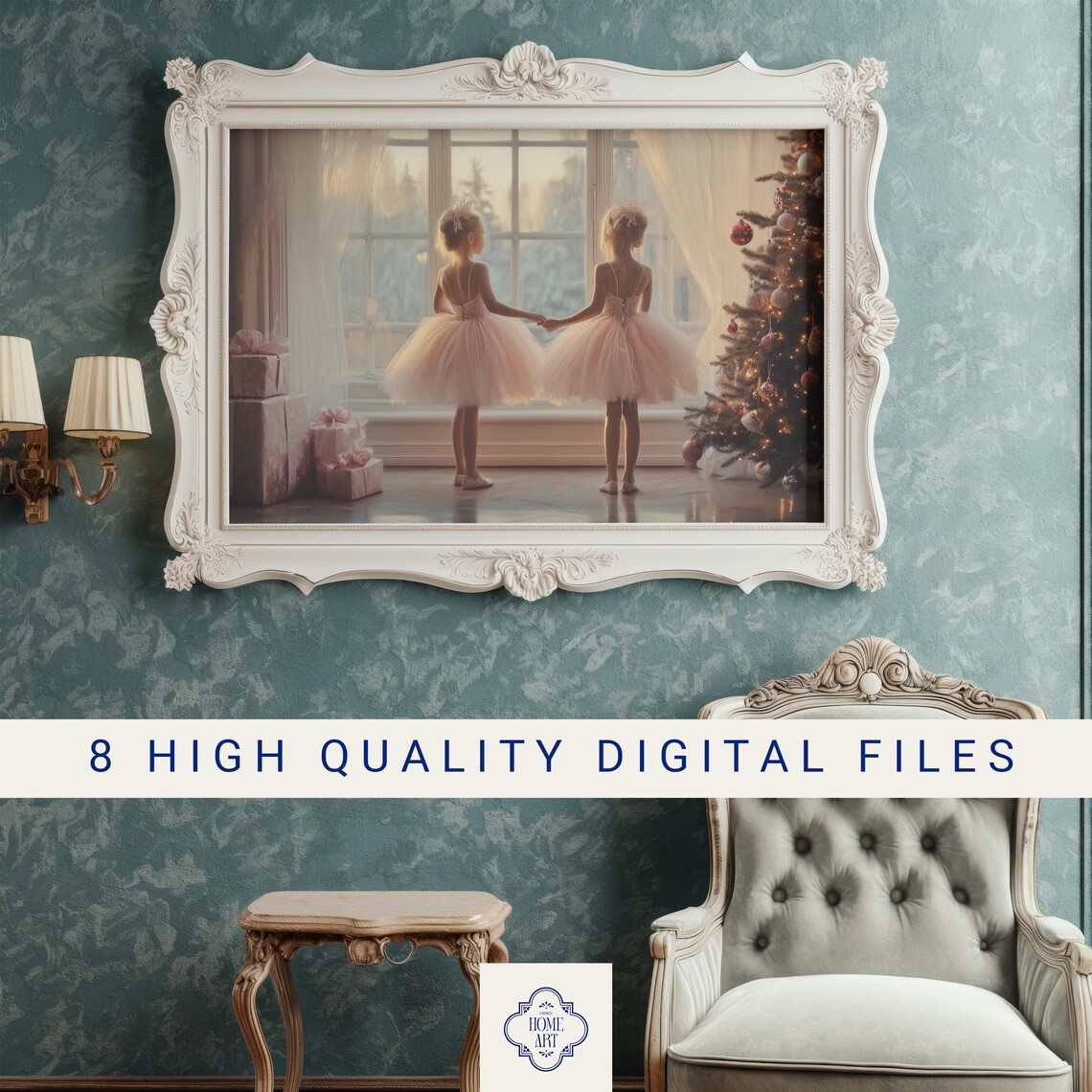Two Little Ballerinas in Tutus by Christmas Tree Dreamy Holiday Poster - Image 3