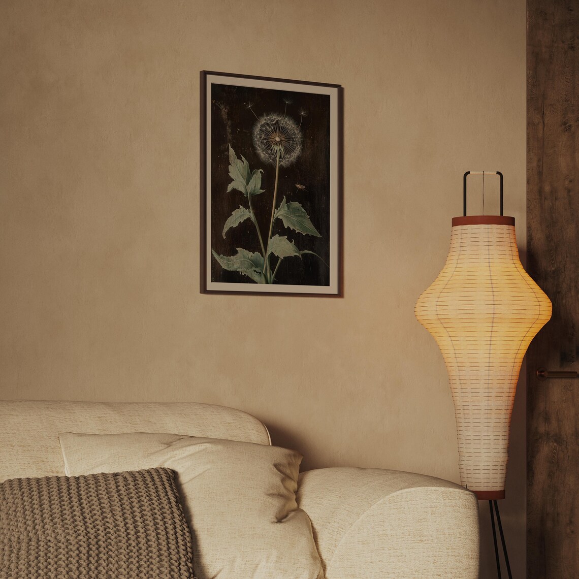 Dandelion Vintage Dark Botanical Moody Seed Head Flower Art Poster - Image 2