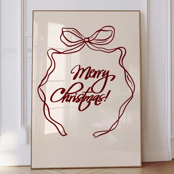 Trendy Christmas Print Winter Poster Minimalist Red Quote Merry Christmas Wall Art Cute Coquette Decor