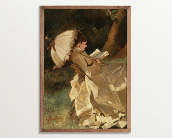 Woman Reading Under a Shady Tree in a Classic Garden Art Poster