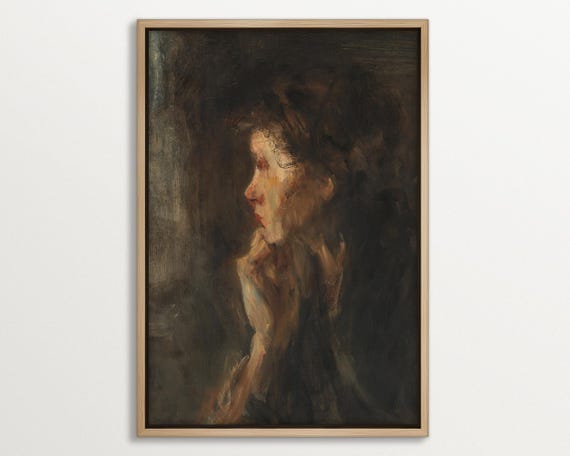 Moody Woman Portrait Art Print, Modern Antique Interiors