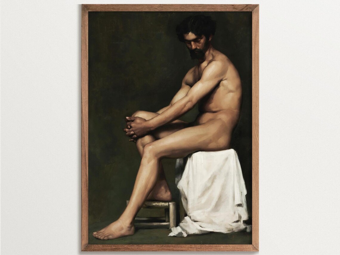 Male Nude Portrait, Moody Figure Art Print
