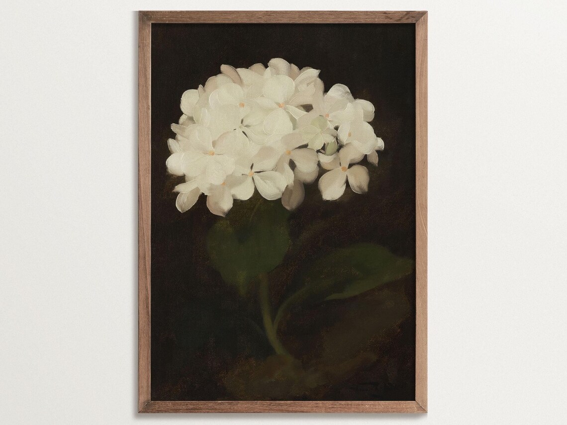 White Hydrangea, Dark Academia Botanical Art Print