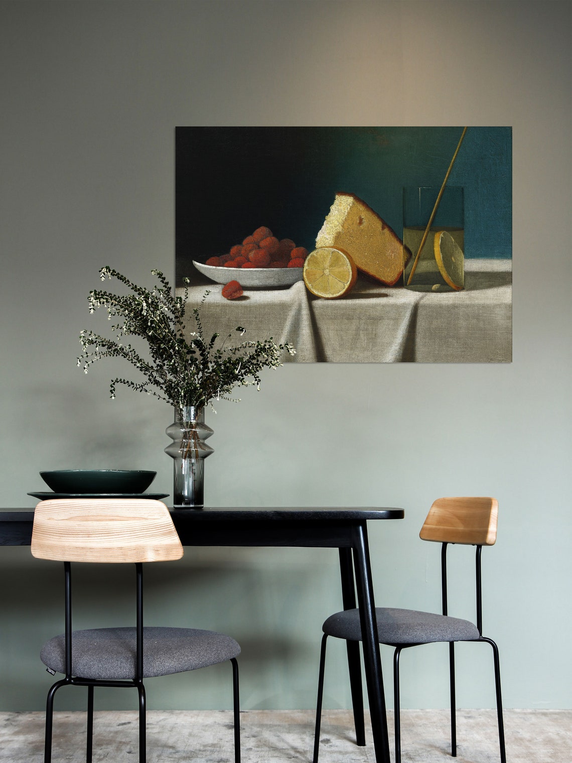 Still Life With Cake Lemon Strawberries, Art Print - Image 2