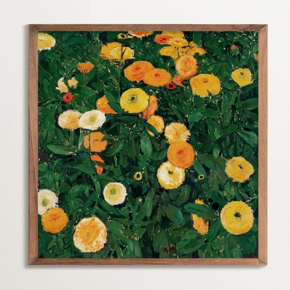 Square Marigold Flower Wall Art Vintage Botanical Poster Bold Floral Art Print For Living Room Colorful Garden Painting Print