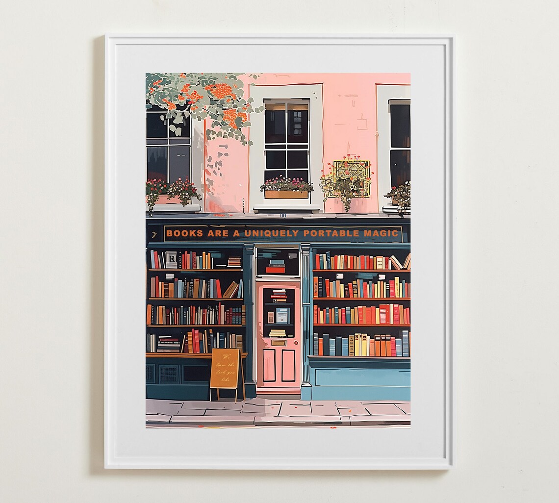 London Bookshop Poster, Reading Art Wall Print