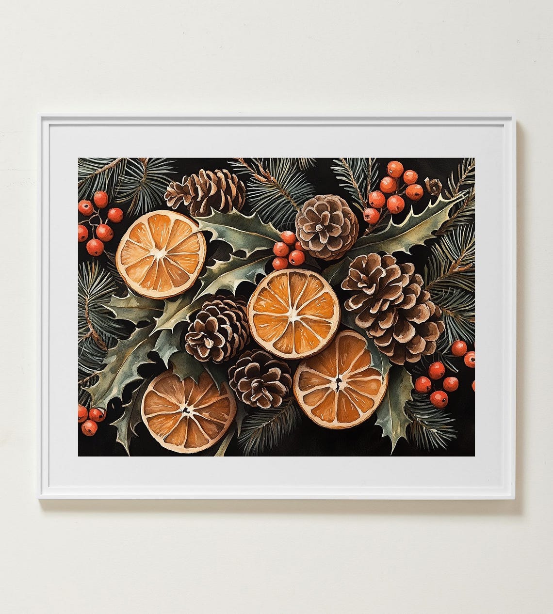 Christmas Dried Orange Slices Pinecones Holly Holiday Wall Art
