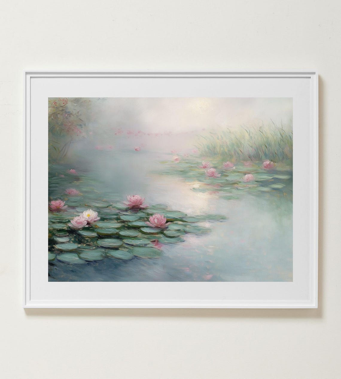 Impressionist Pink Water Lilies Pond Monet Style Landscape Poster