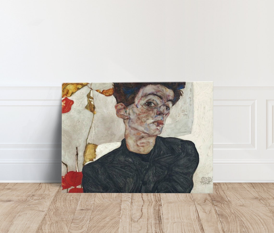 Egon Schiele Selfportrait With Physalis 1912 Expressionist Art Poster
