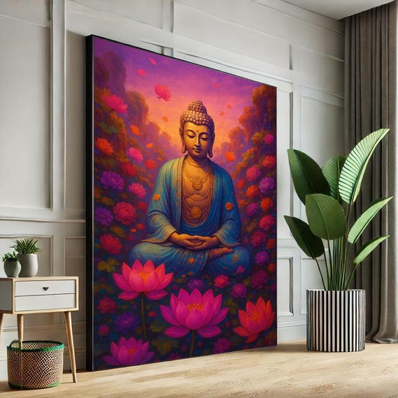 Peaceful Buddha Meditation Canvas Wall Art Print Zen Spiritual Living Room Decor Ready To Hang