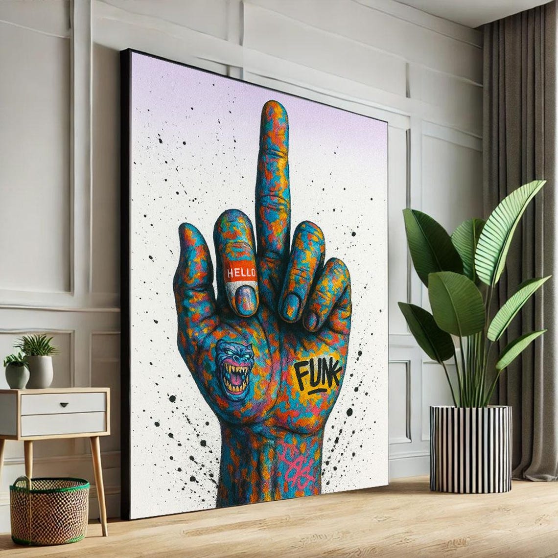 Graffiti Hand Middle Finger Hello Funk Pop Art Rebellious Poster