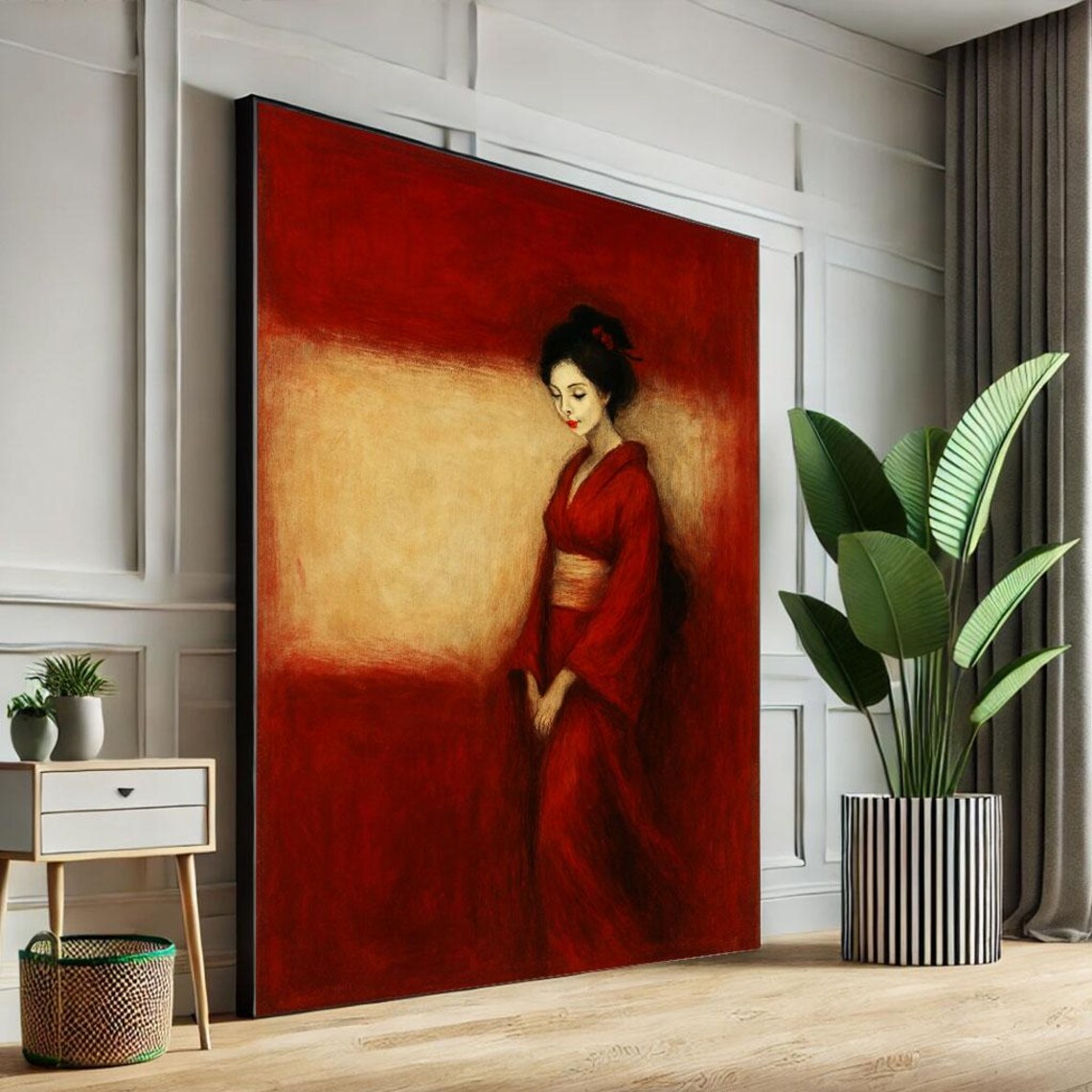 Geisha Red Kimono Rothko Style Red Beige Color Field Art Poster
