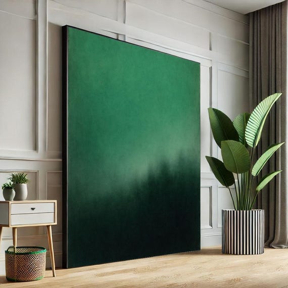 Mark Rothko Inspired Green Canvas Bold Color Field Painting For Modern Living Room Decor Statement Piece