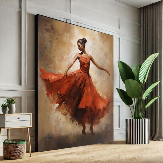 Elegant Ballerina In Red Dress Canvas Wall Art Print Modern Living Room Decor Statement Piece