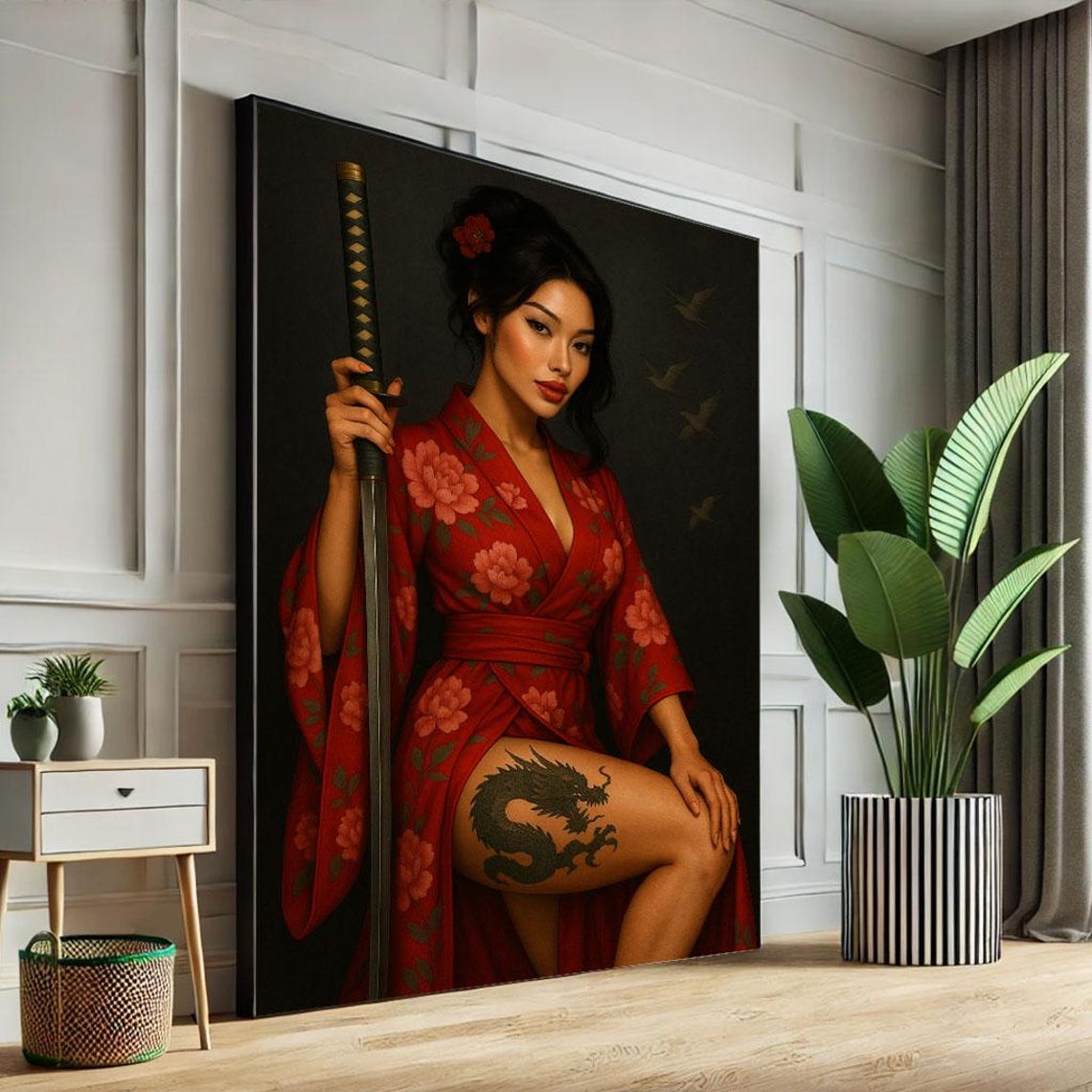 Noble Samurai Woman Canvas Wall Art Print Japaneseinspired Bedroom Decor Statement Piece