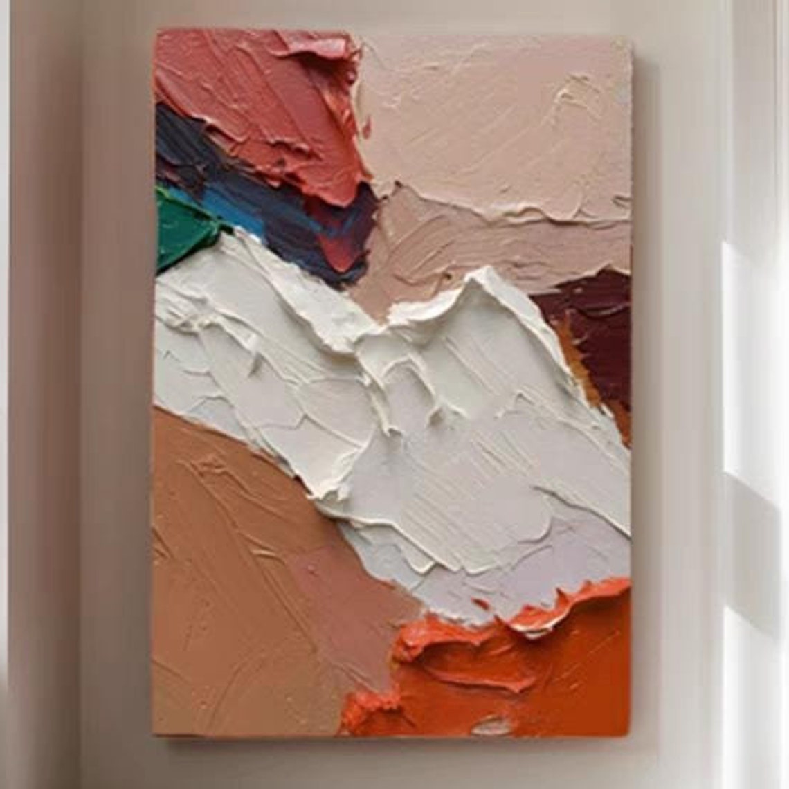 Rust Red and White Palette Knife Blocks Abstract Texture Poster