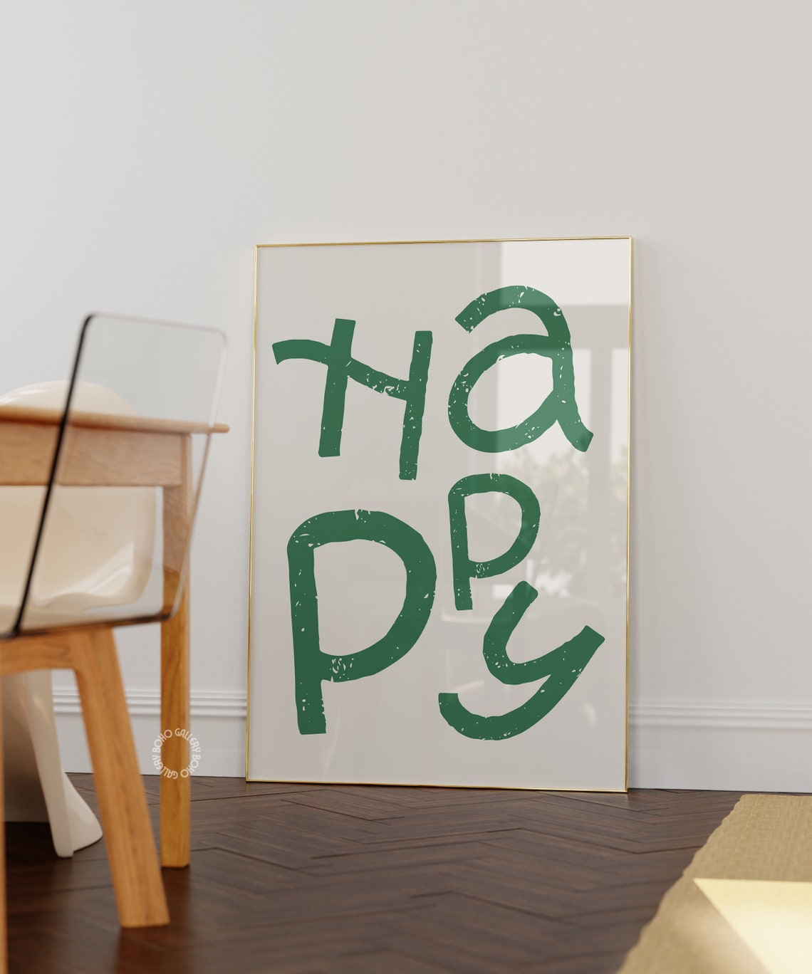 HAPPY Green Hand Lettered Typography Positive Quote Art Poster - Image 3
