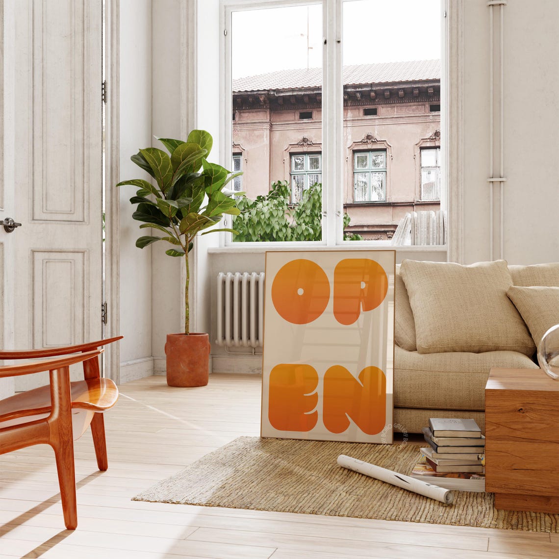 Open Orange Bubble Letters Retro Typography Poster Bold Statement - Image 3