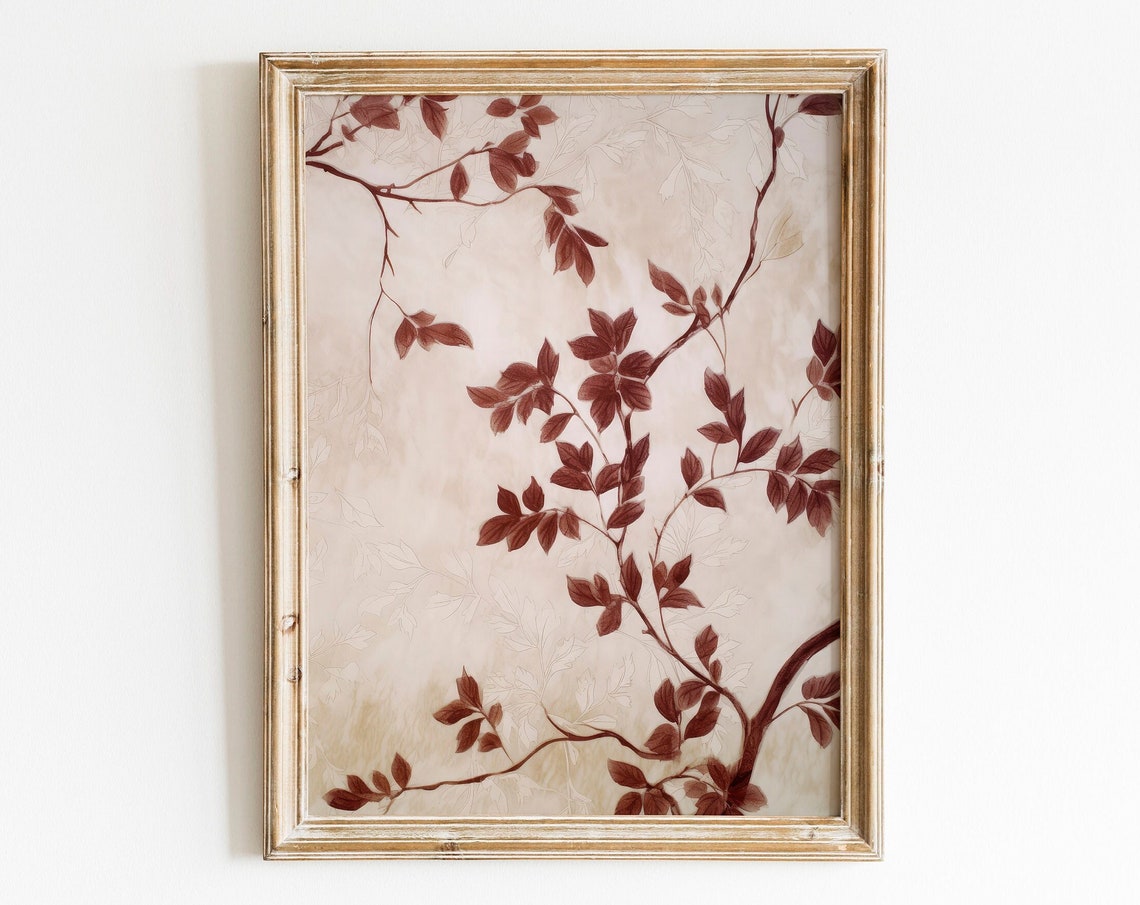 Rustic Autumn Leaves Botanical Batik Style Farmhouse Art Print
